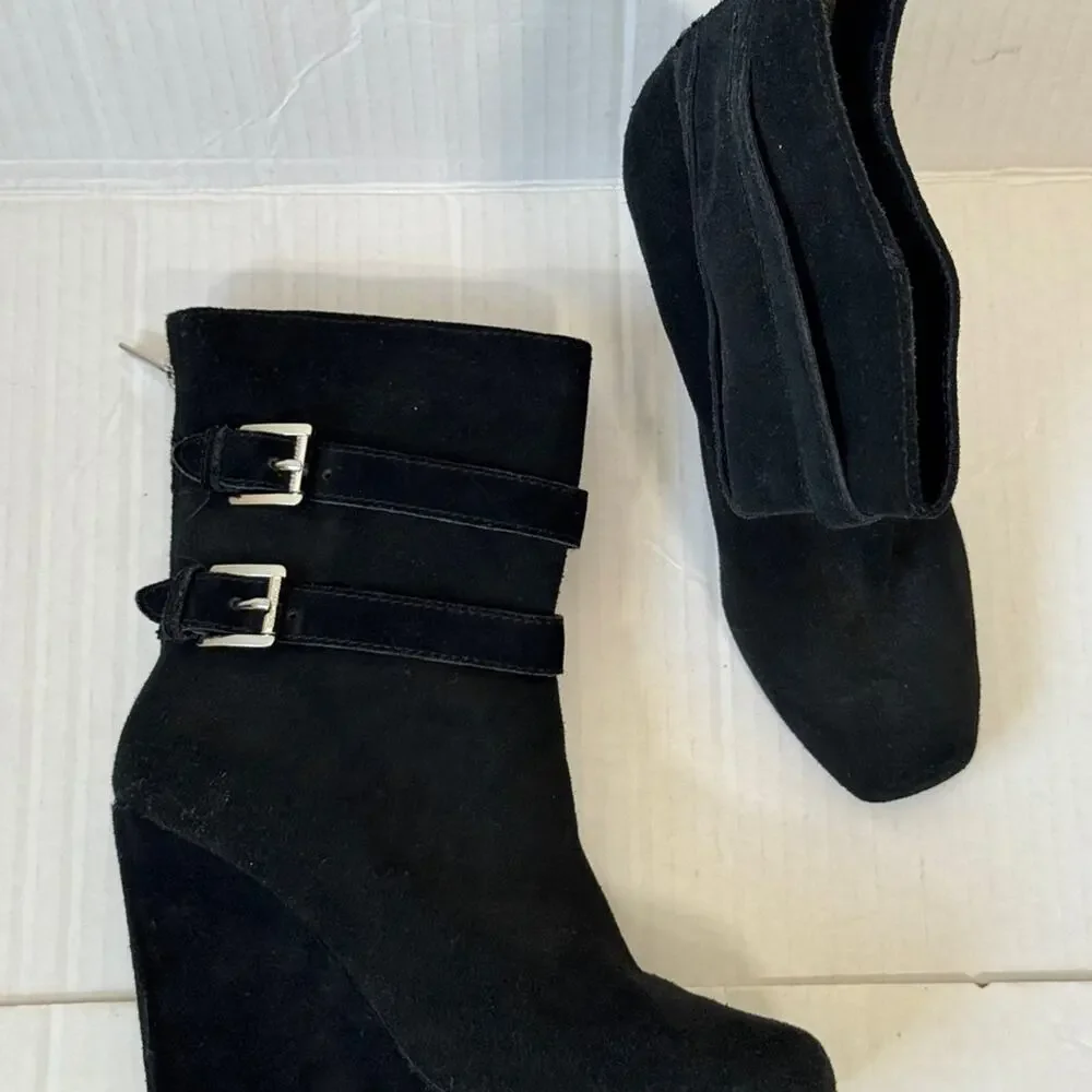 Michael Kors Black Suede Leather Ankle Wedge Boots Womens 10 Y2K Booties Luxury